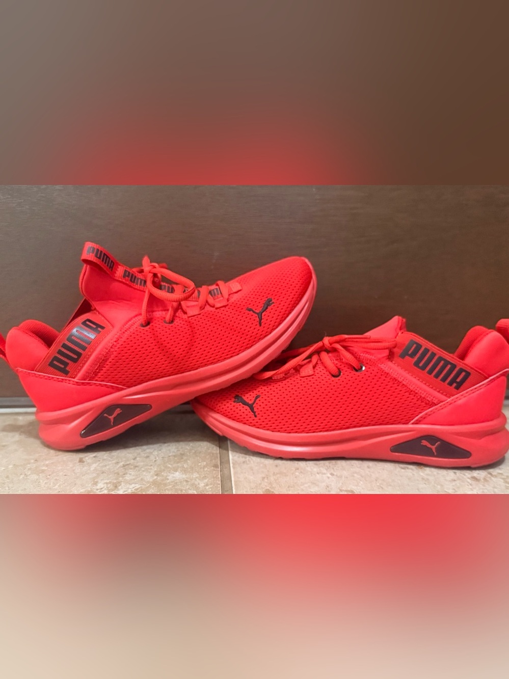 PUMA SOFTFOAM+ Teen boys Low Top Lace Up Cushioned Red Sneakers 376431-02 6Csize